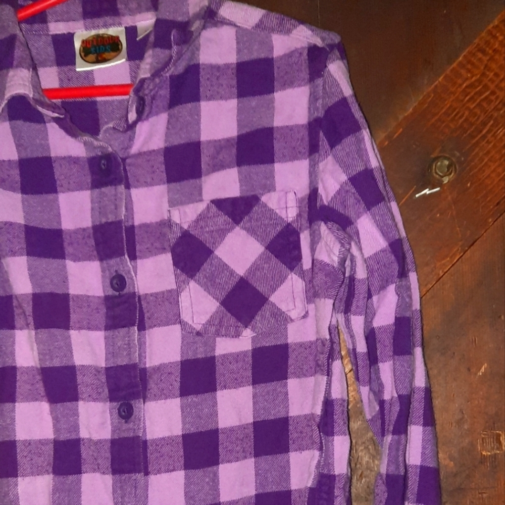 🍀3/15 Girls Purple Flannel Button Down Shirt - Picture 3 of 9